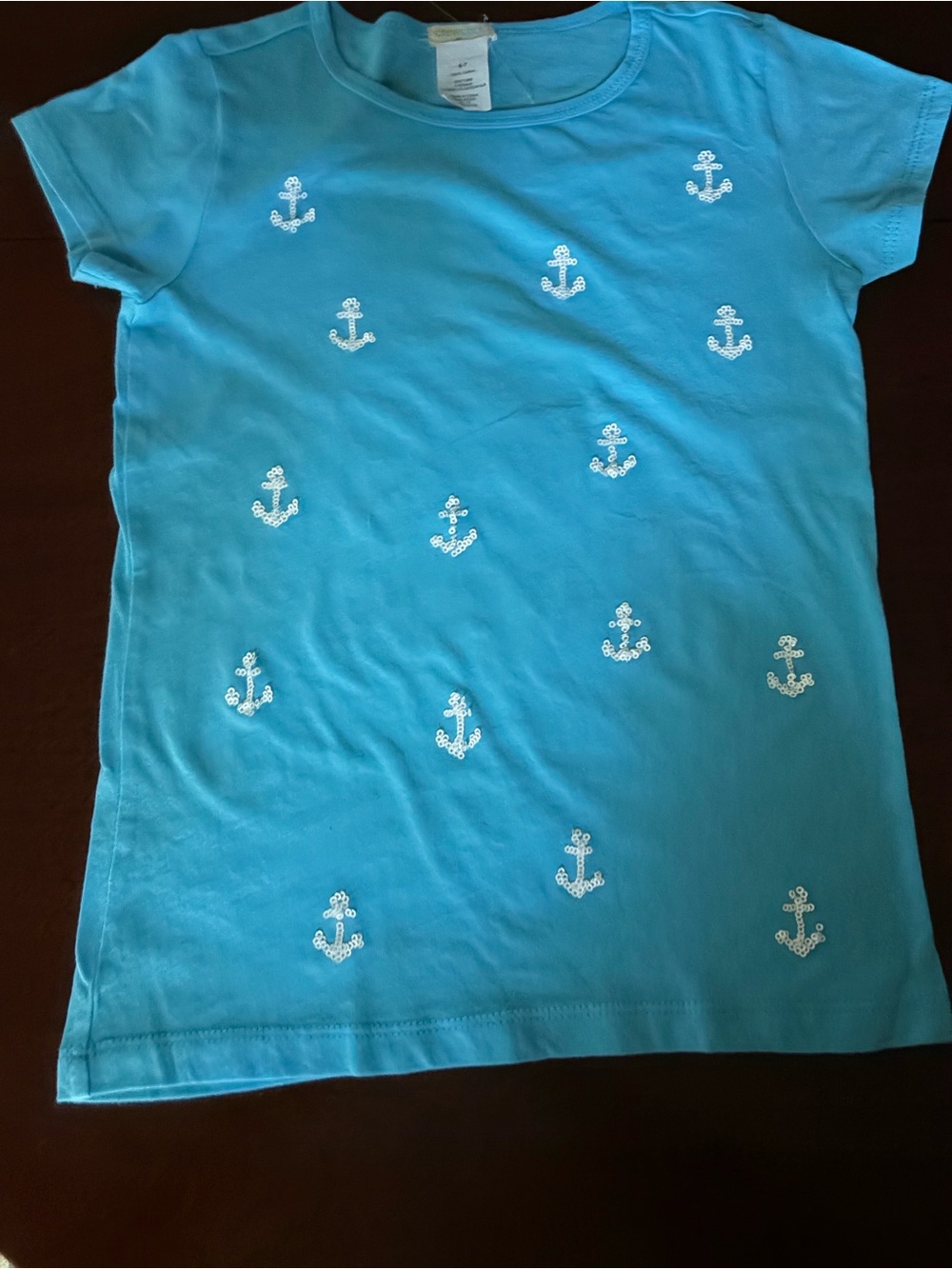 Crewcuts Turquoise Tee w/ White Beaded Anchor Pattern